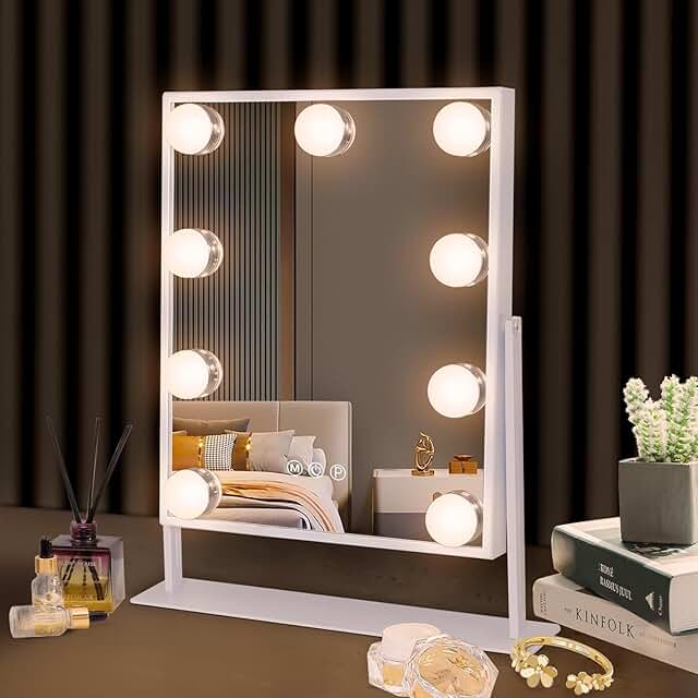 Lighted Vanity Mirror with 9 LEDs and 10x Magnifier