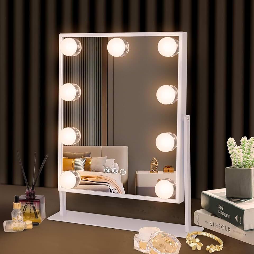 Lighted Vanity Mirror with 9 LEDs and 10x Magnifier