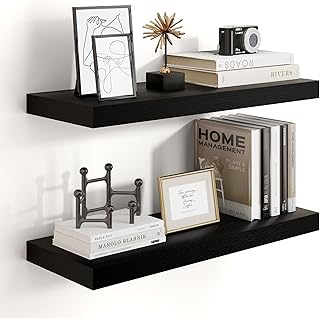 Set of 2 24-inch black wall-mounted floating shelves