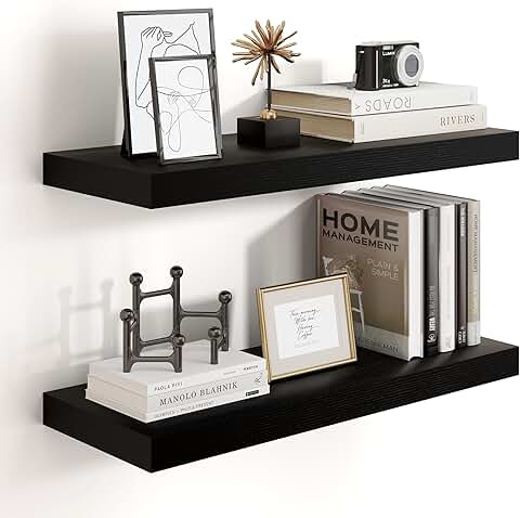 Set of 2 24-inch black wall-mounted floating shelves