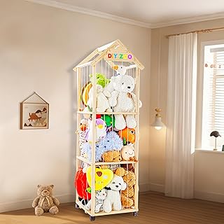 Wooden Stuffed Animal Storage with Adjustable Length and Swivel Wheels