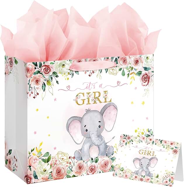 Large 13-inch Baby Shower Gift Bag with Tissue and Card