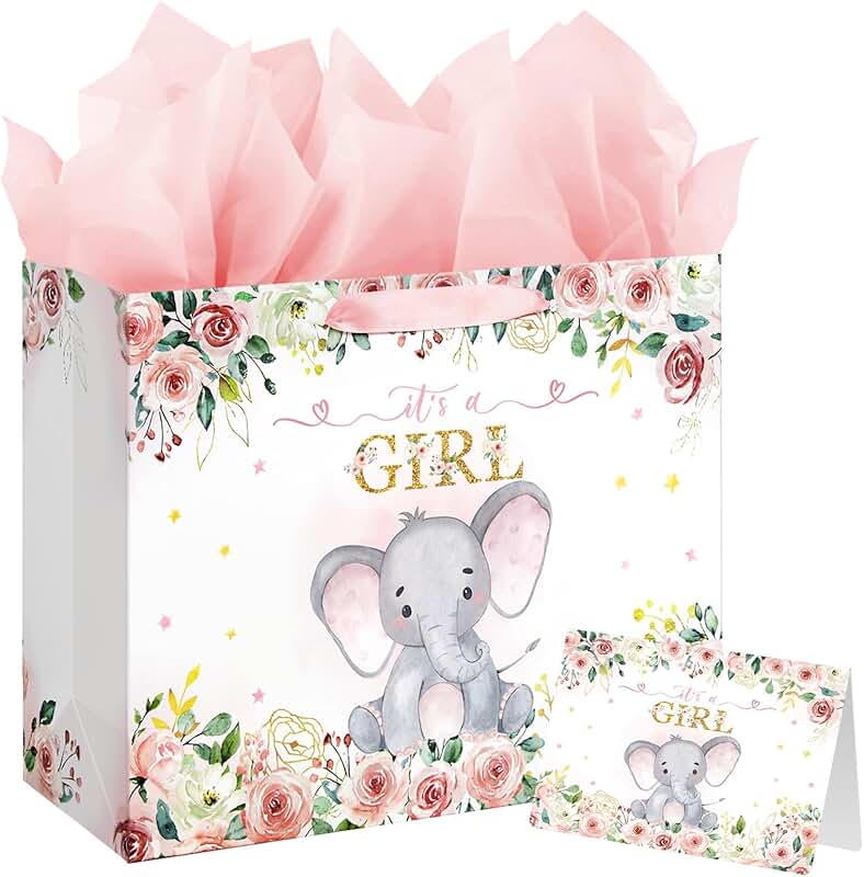 Large 13-inch Baby Shower Gift Bag with Tissue and Card
