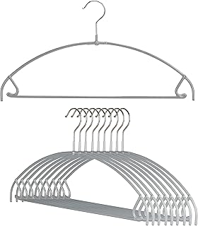 Set of 10 Silver Thin Non-Slip Clothes Hangers with Bar