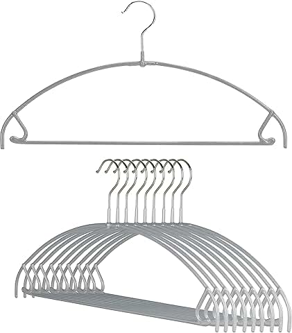 Set of 10 Silver Thin Non-Slip Clothes Hangers with Bar