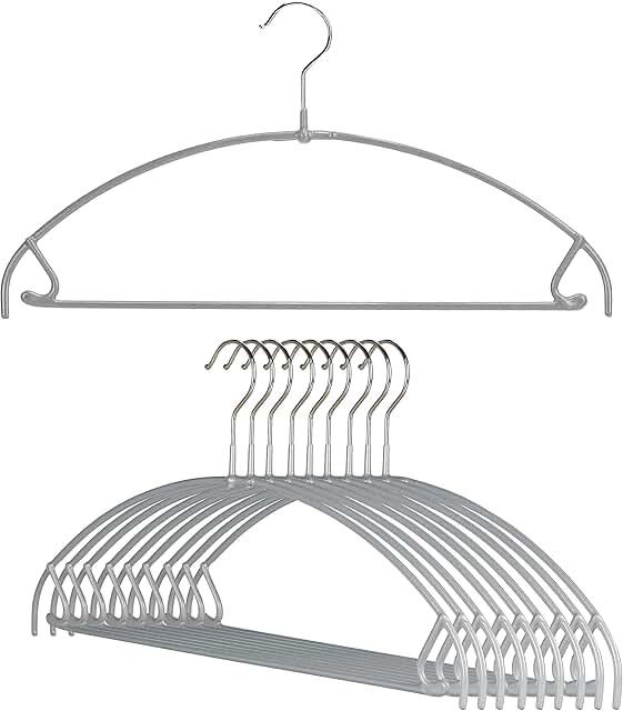 Set of 10 Silver Thin Non-Slip Clothes Hangers with Bar