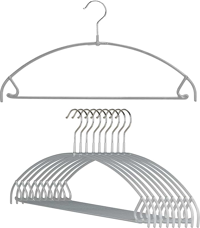 Set of 10 Silver Thin Non-Slip Clothes Hangers with Bar