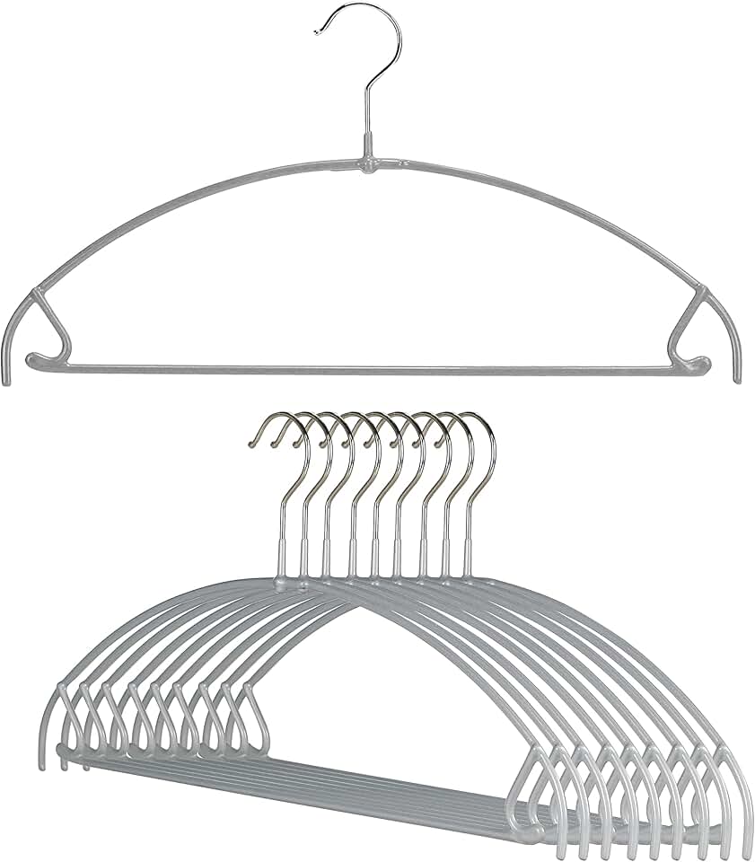 Set of 10 Silver Thin Non-Slip Clothes Hangers with Bar