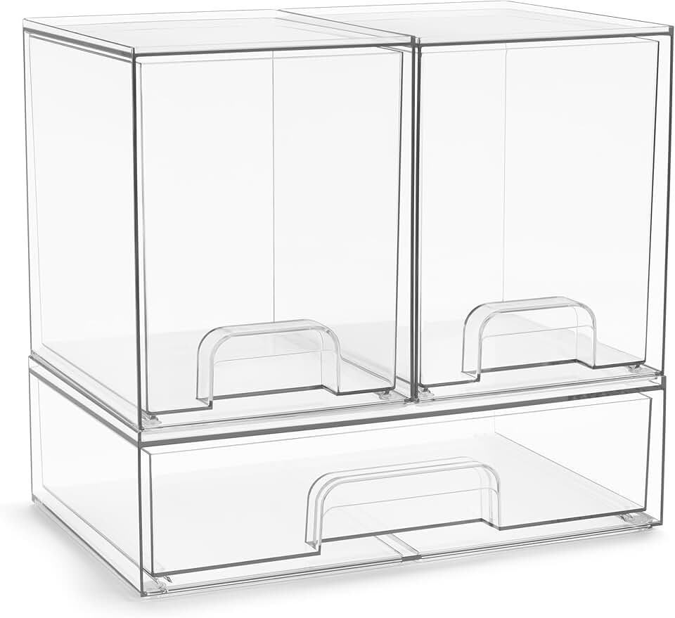 Set of 3 Clear Acrylic Storage Bins for Bathroom Organization