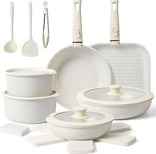 20-Piece Non-Stick Ceramic Cookware Set with Removable Handles