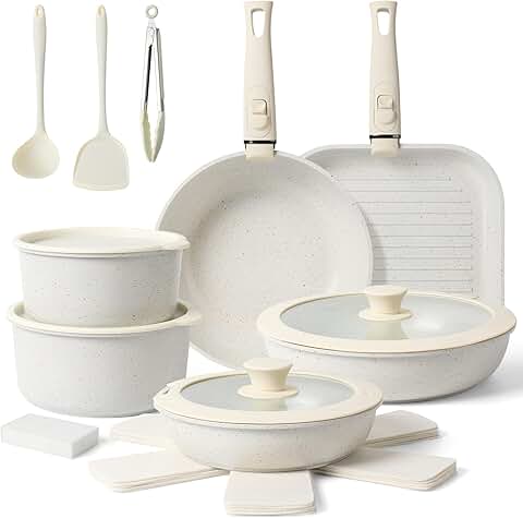 20-Piece Non-Stick Ceramic Cookware Set with Removable Handles