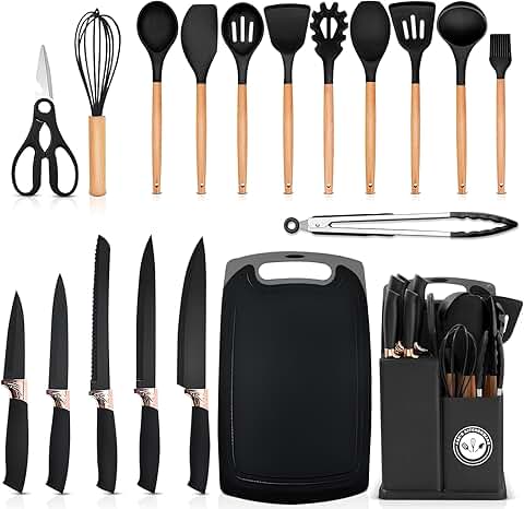 Silicone Utensils and Knife Set with Cutting Board