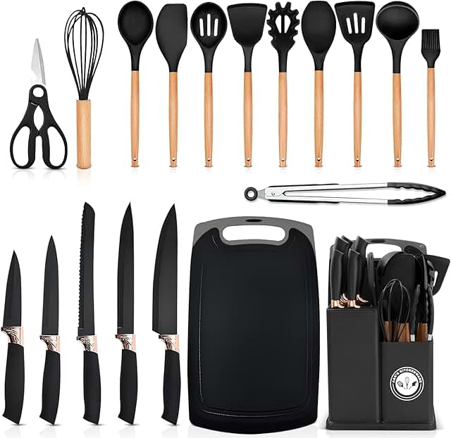 Silicone Utensils and Knife Set with Cutting Board