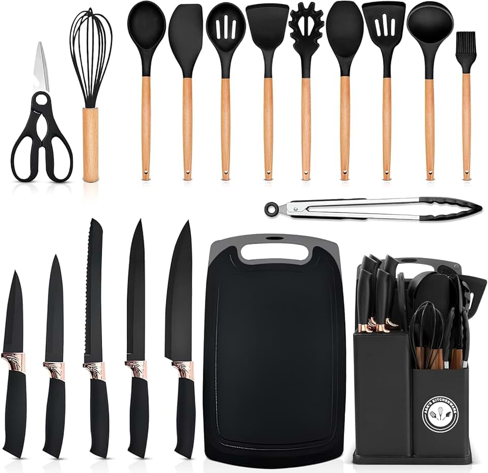 Silicone Utensils and Knife Set with Cutting Board
