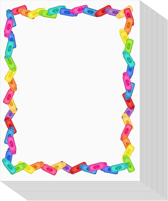 Colorful Crayon Border Stationery Sheets, 100 Sheets
