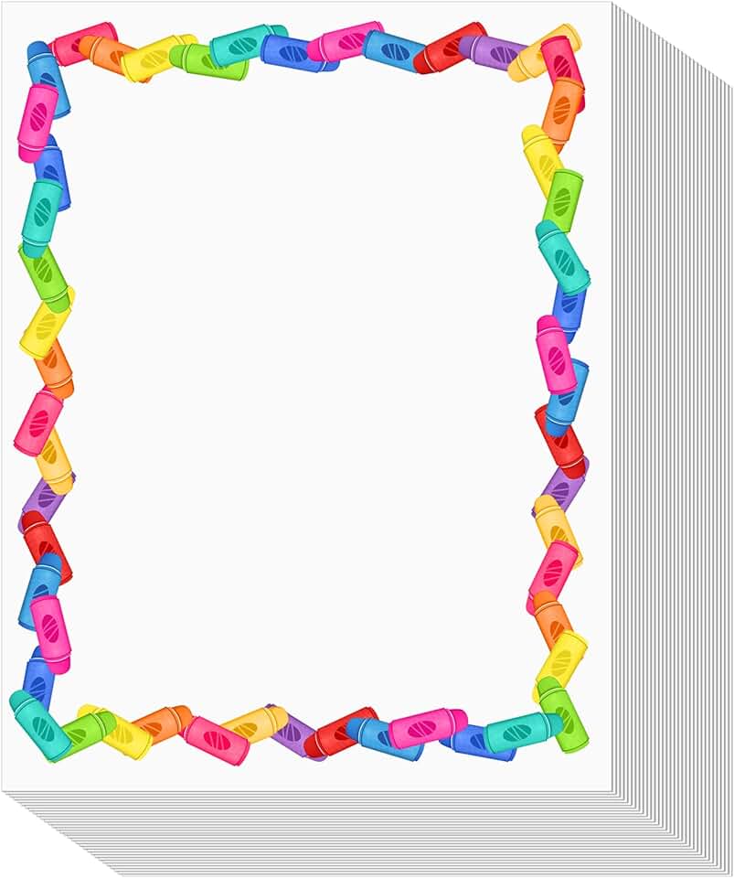 Colorful Crayon Border Stationery Sheets, 100 Sheets