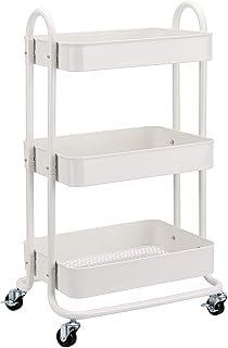 Three-Tier White Rolling Utility Cart