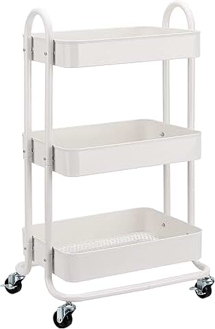 Three-Tier White Rolling Utility Cart