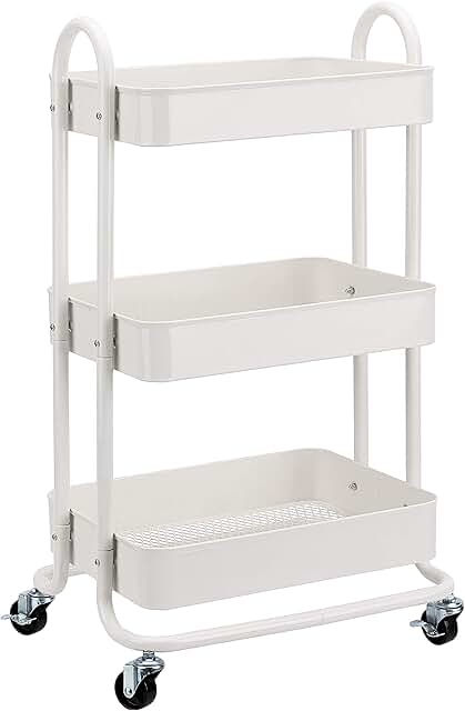 Three-Tier White Rolling Utility Cart