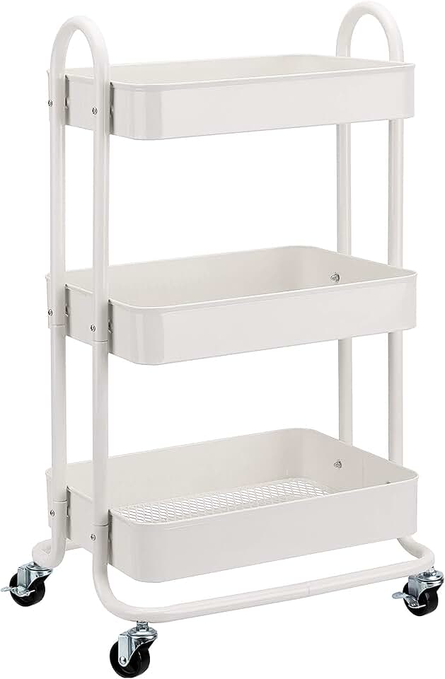 Three-Tier White Rolling Utility Cart