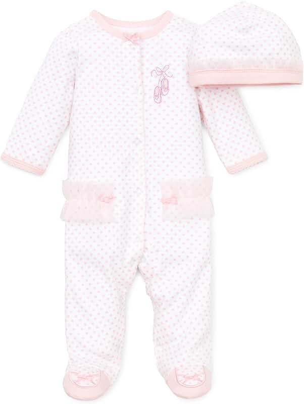 Baby Girl Cotton One-Piece Romper and Hat Set