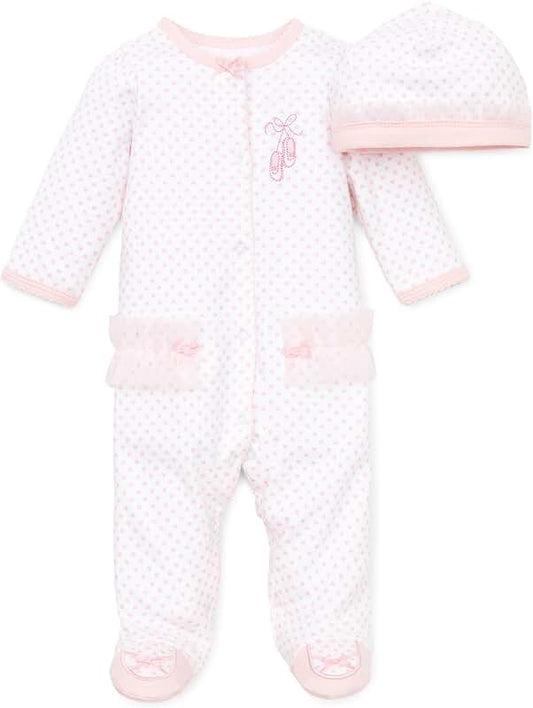 Baby Girl Cotton One-Piece Romper and Hat Set