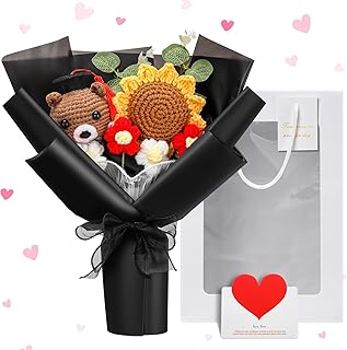 Graduation Crochet Flower Bouquet with Bear and Card