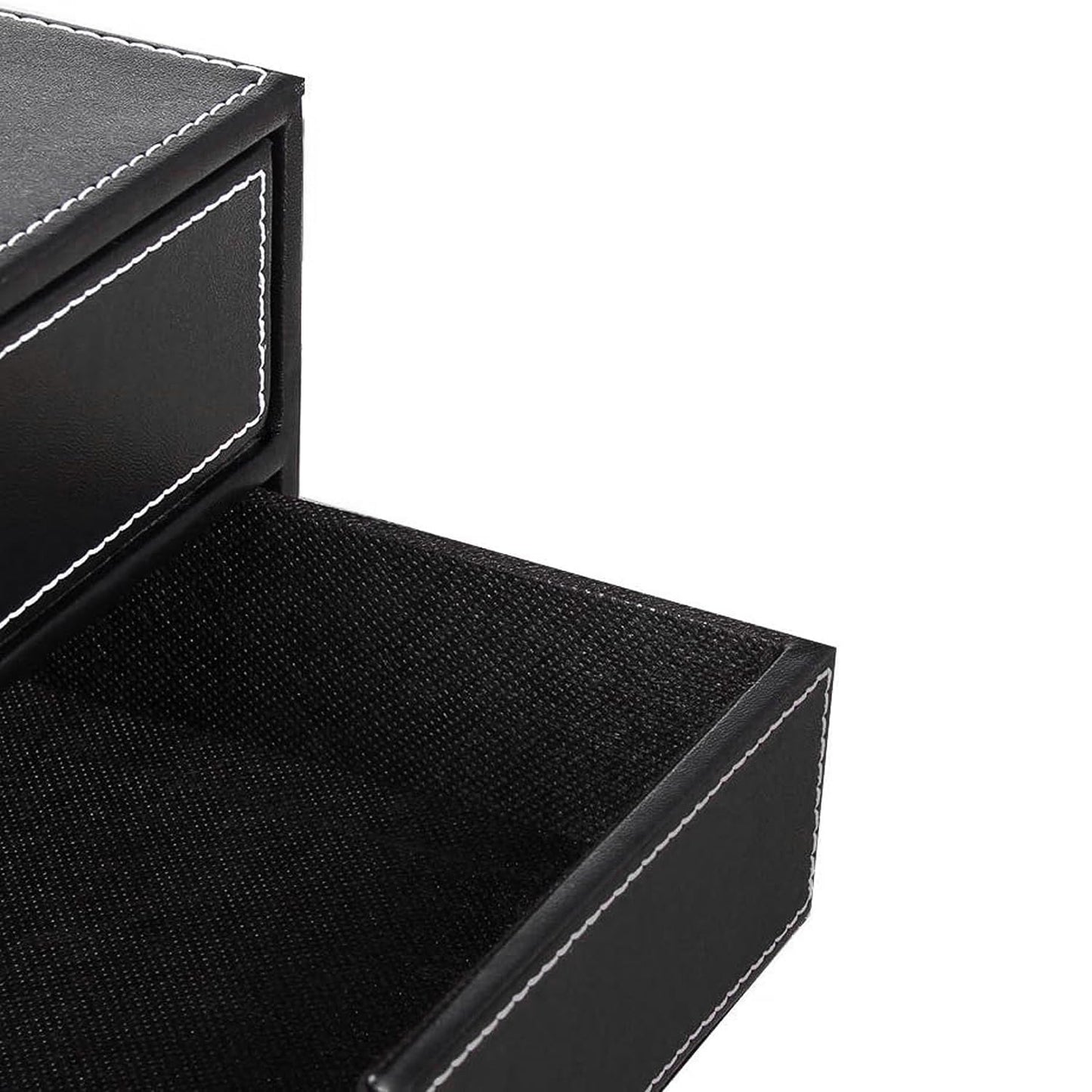 Leather desk organizer with 3 drawers for office and home storage