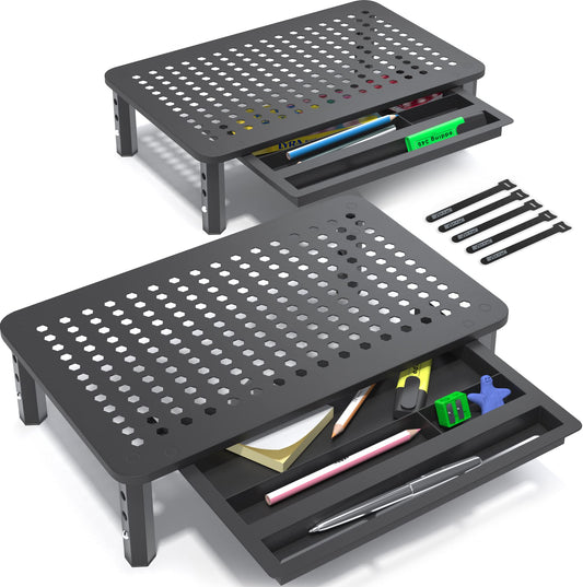 Back Saver Monitor Riser Stand with Drawer, 2 Pack