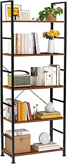 5-Tier Rustic Wood and Metal Bookshelf, 62.2 Inches Tall