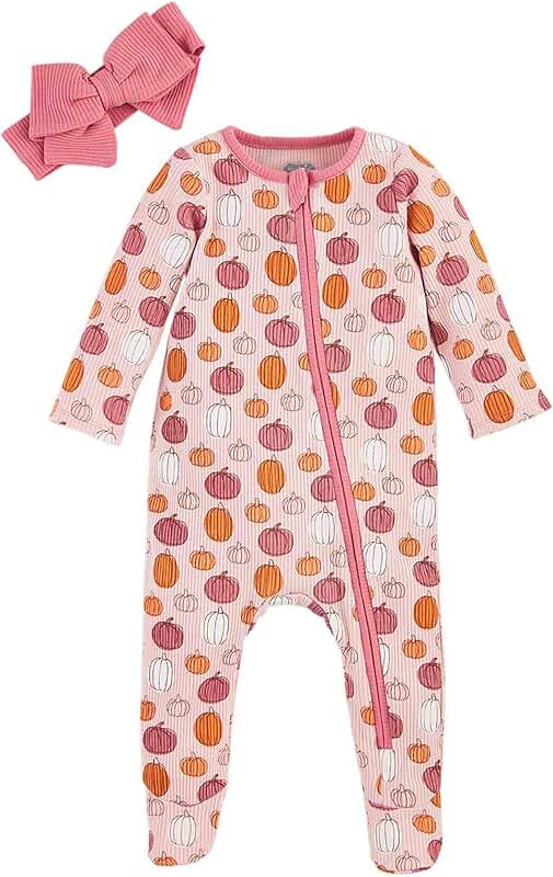 Girl Pumpkin Baby Sleepwear and Headband Set