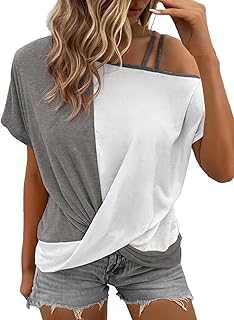 Women’s Twist Knot Color Block Cold Shoulder T-Shirt