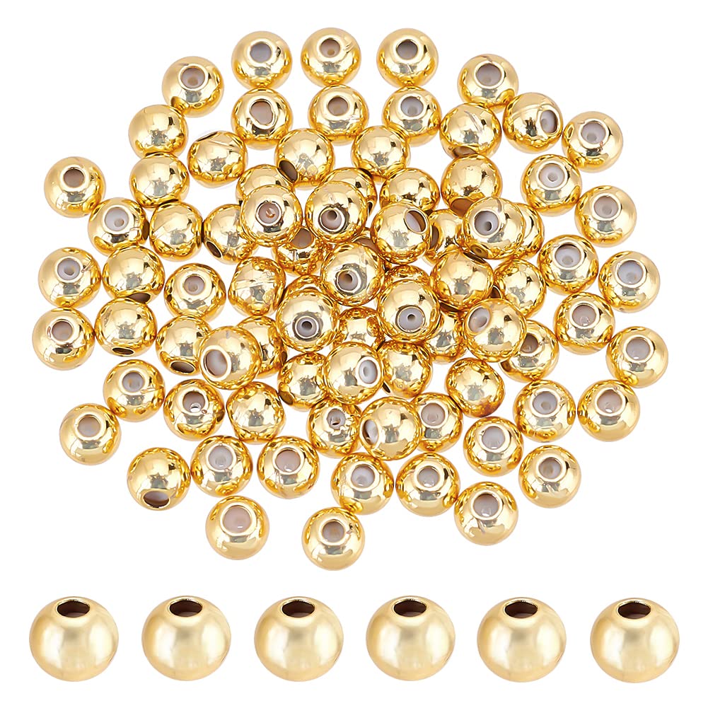 80pcs 18K Gold Plated Round Beads for Jewelry Making