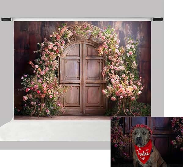 Pink floral arch backdrop for photography, 10x6.5ft