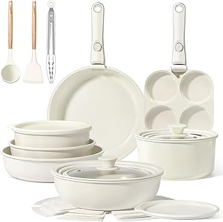 21-Piece Cream Ceramic Nonstick Cookware Set