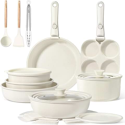 21-Piece Cream Ceramic Nonstick Cookware Set