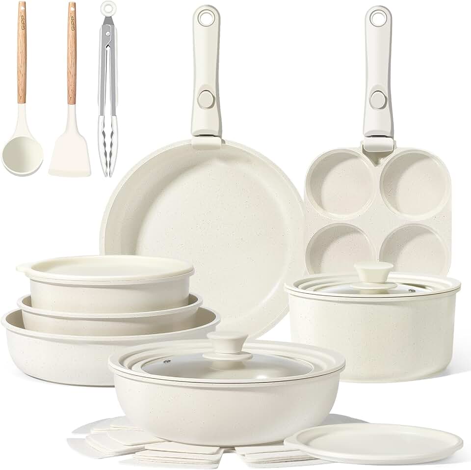 21-Piece Cream Ceramic Nonstick Cookware Set