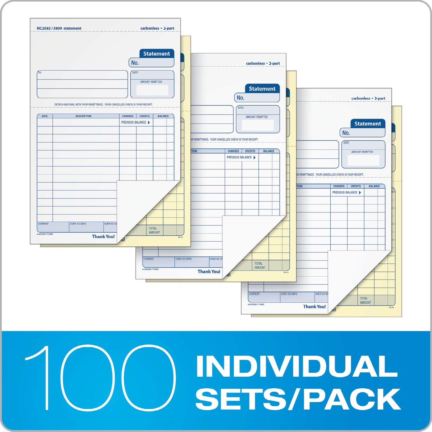 Two-Part Carbonless Statement Forms, 100 Sets