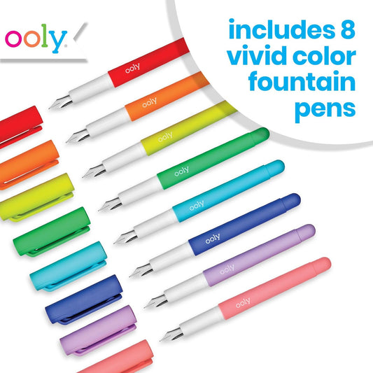 Set of 8 Colorful Fountain Pens with Fine Tips