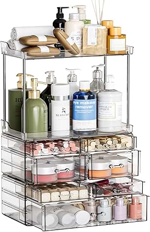 Set of 3 Clear Bathroom Storage Organizers with 7 Drawers