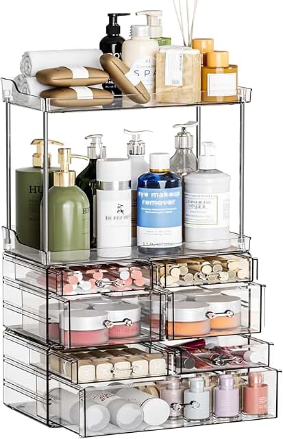Set of 3 Clear Bathroom Storage Organizers with 7 Drawers