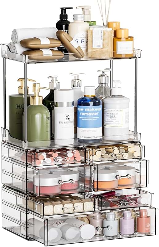 Set of 3 Clear Bathroom Storage Organizers with 7 Drawers