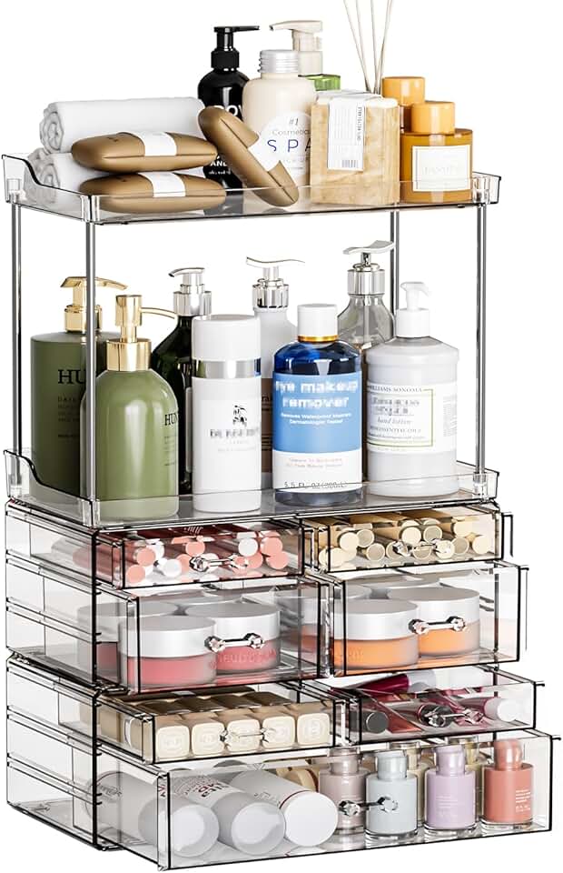 Set of 3 Clear Bathroom Storage Organizers with 7 Drawers