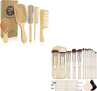 5-Piece Bamboo Hair and Makeup Brush Set for Women and Men