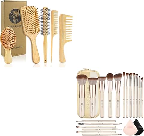 5-Piece Bamboo Hair and Makeup Brush Set for Women and Men