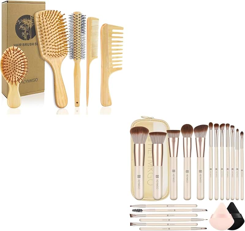 5-Piece Bamboo Hair and Makeup Brush Set for Women and Men