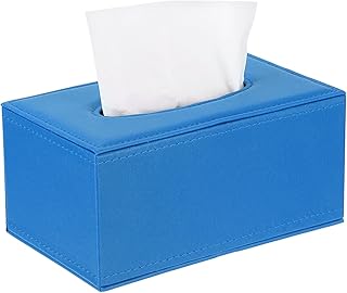 Light Blue PU Leather Tissue Box Cover, 7.9"x4.7"x3.7"