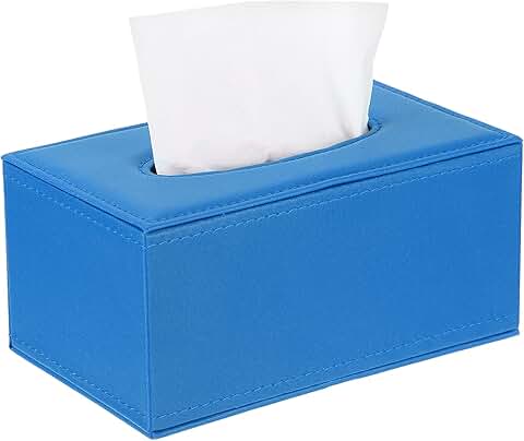 Light Blue PU Leather Tissue Box Cover, 7.9"x4.7"x3.7"