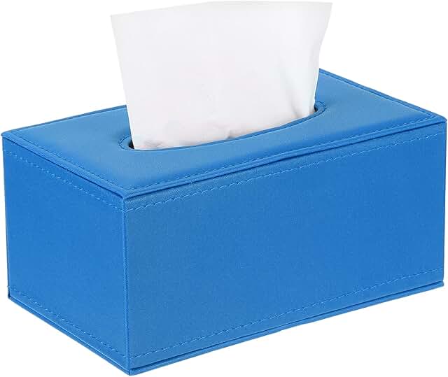 Light Blue PU Leather Tissue Box Cover, 7.9"x4.7"x3.7"
