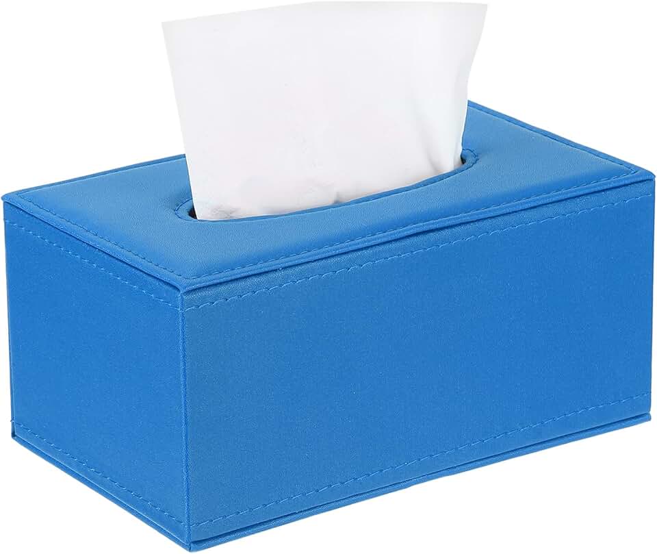 Light Blue PU Leather Tissue Box Cover, 7.9"x4.7"x3.7"